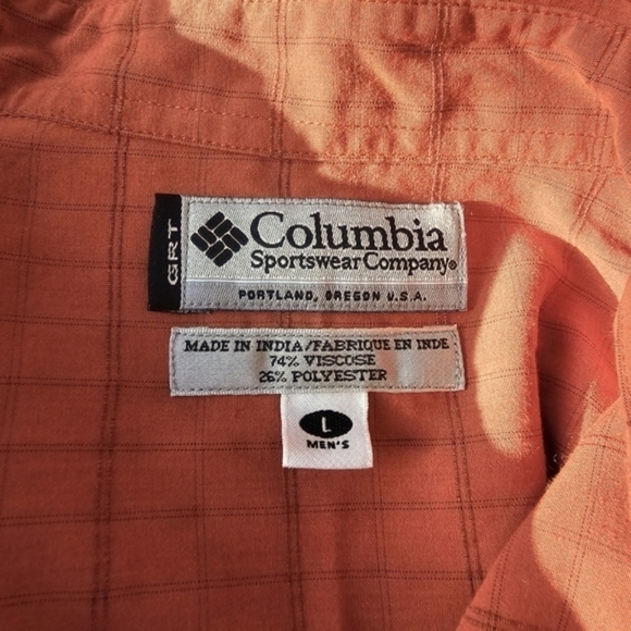 Columbia Orange Check Button-down Long-sleeved Shirt, Casual, Size Large - Picture 8 of 9